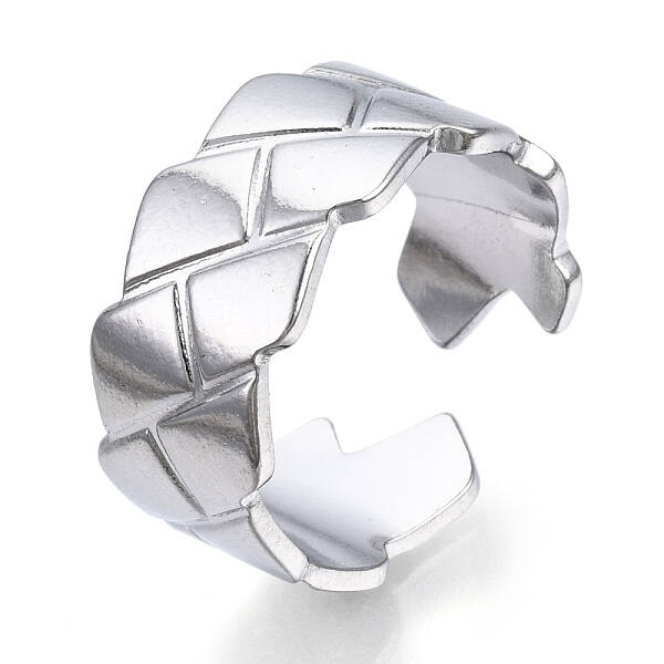 Non-Tarnish 304 Stainless Steel Textured Open Cuff Ring for Women