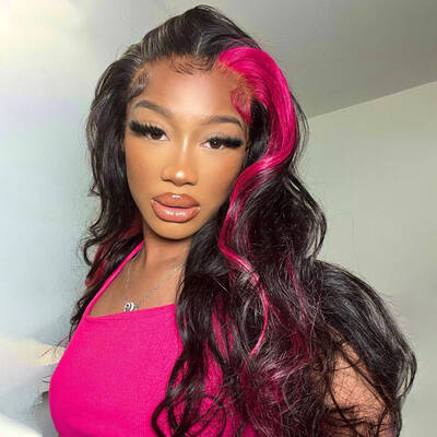 Skunk Stripe Pink Straight Colored 13x4 Lace Front Wig | BGMgirl