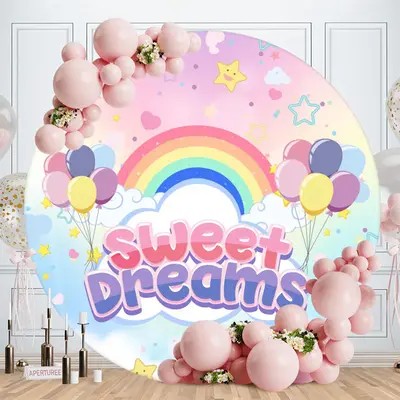 Aperturee Sweet Dreams Ballon Round Pink Birthday Backdrop