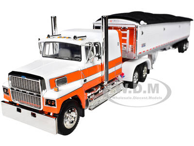 Ford LTL 9000 60 Aerodyne Sleeper with Wilson Pacesetter Grain Trailer Orange and White 1/64 Diecast Model by DCP/First Gea...