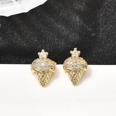 Ice Cream Brass Micro Pave Clear Cubic Zirconia Stud Earrings