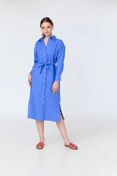 Luna - dropped sleeve linen midi shirt dress | Size: S | Color: Linen