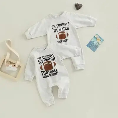 Newborn Infant Baby Romper with Football Watching Dad Mommy Design