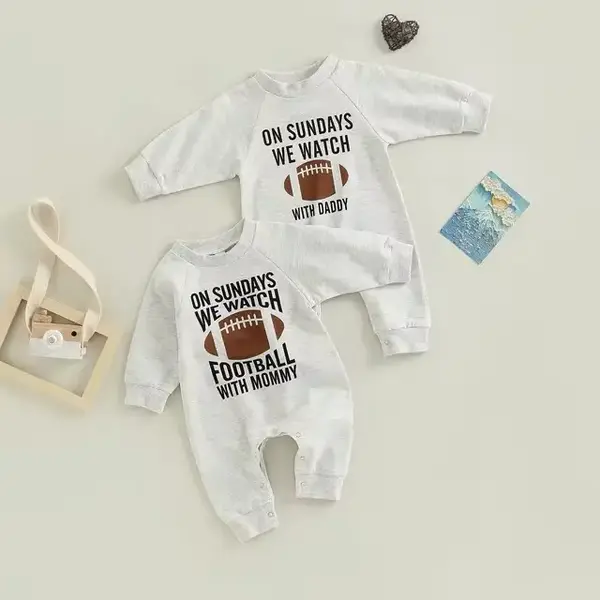 Newborn Infant Baby Romper with Football Watching Dad Mommy Design