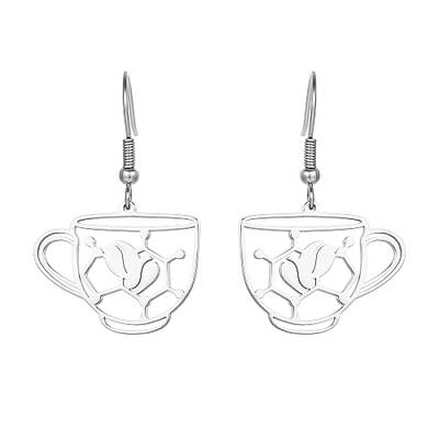 Non-Tarnish Coffee Cup Shape 304 Stainless Steel Dangle Earrings