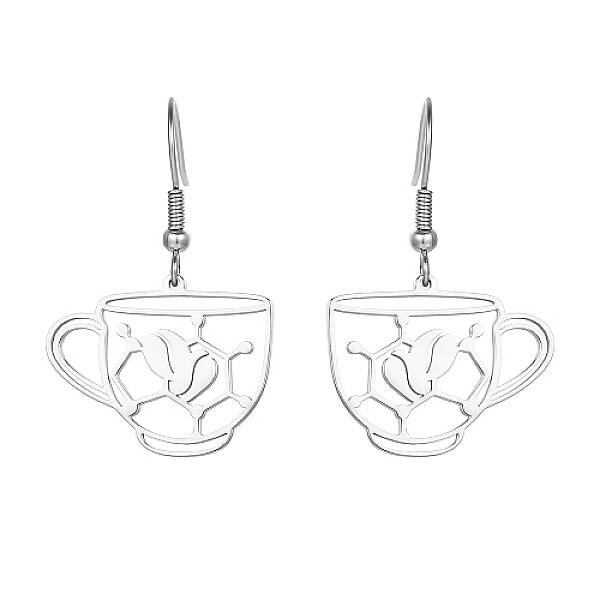 Non-Tarnish Coffee Cup Shape 304 Stainless Steel Dangle Earrings