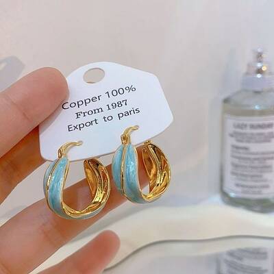 Brass Enamel Hoop Earrings