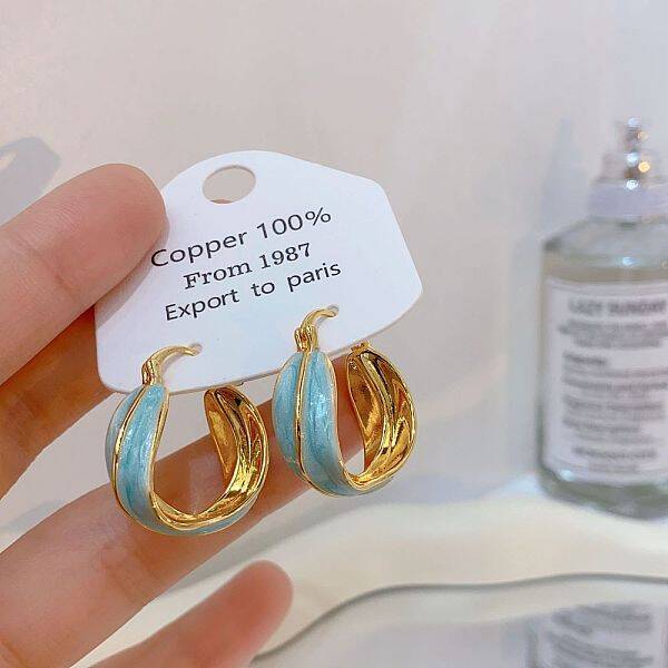 Brass Enamel Hoop Earrings