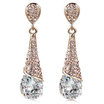 Real 18K Gold Plated Brass Rhinestone Teardrop Stud Earrings