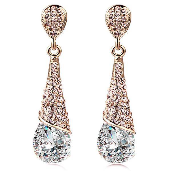 Real 18K Gold Plated Brass Rhinestone Teardrop Stud Earrings