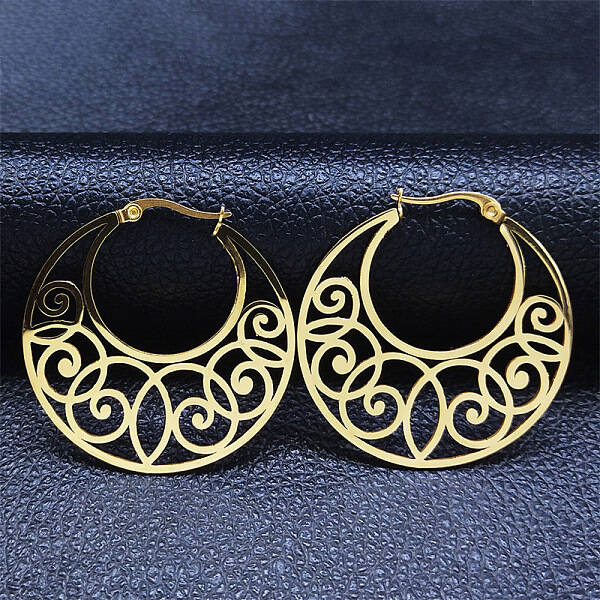 304 Stainless Steel Hollow Moon Hoop Earrings