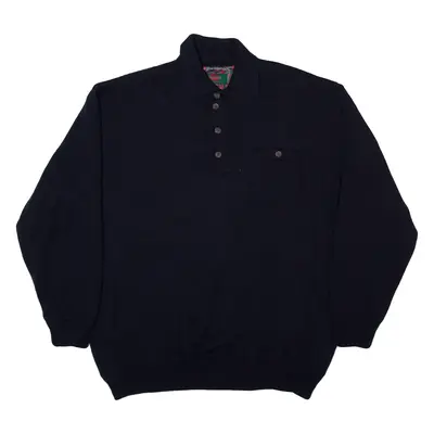 HIGHLANDER Womens Jumper Blue Button Neck Tight Knit Wool XL