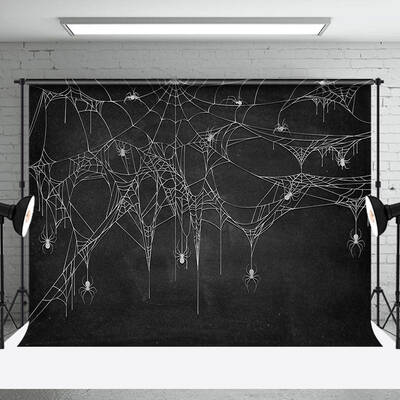 Black White Spider Web Backdrop For Halloween Party - Aperturee