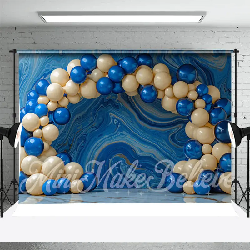 Abstract Wall Beige Blue Balloon Cake Smash Backdrop - Aperturee