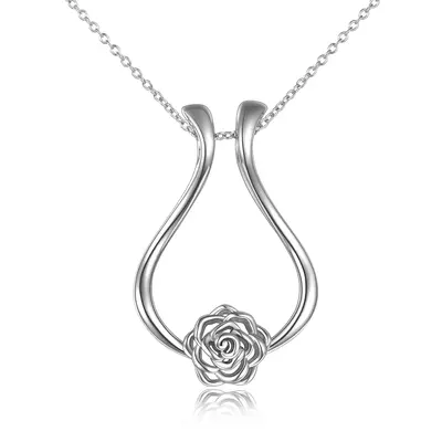 Sterling Silver Rose & Ring Holder Pendant Necklace