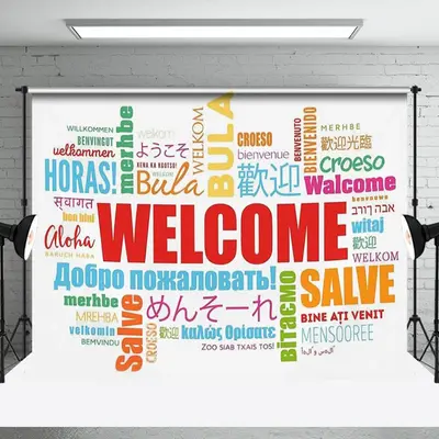 Colorful Various Languages Welcome Backdrop For Party