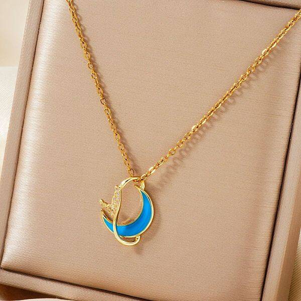 Shiny Brass Micro Pave Clear Cubic Zirconia Pendant Necklaces for Women