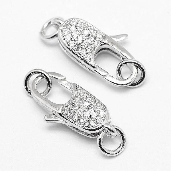 Brass Micro Pave Grade AAA Cubic Zirconia Lobster Claw Clasps