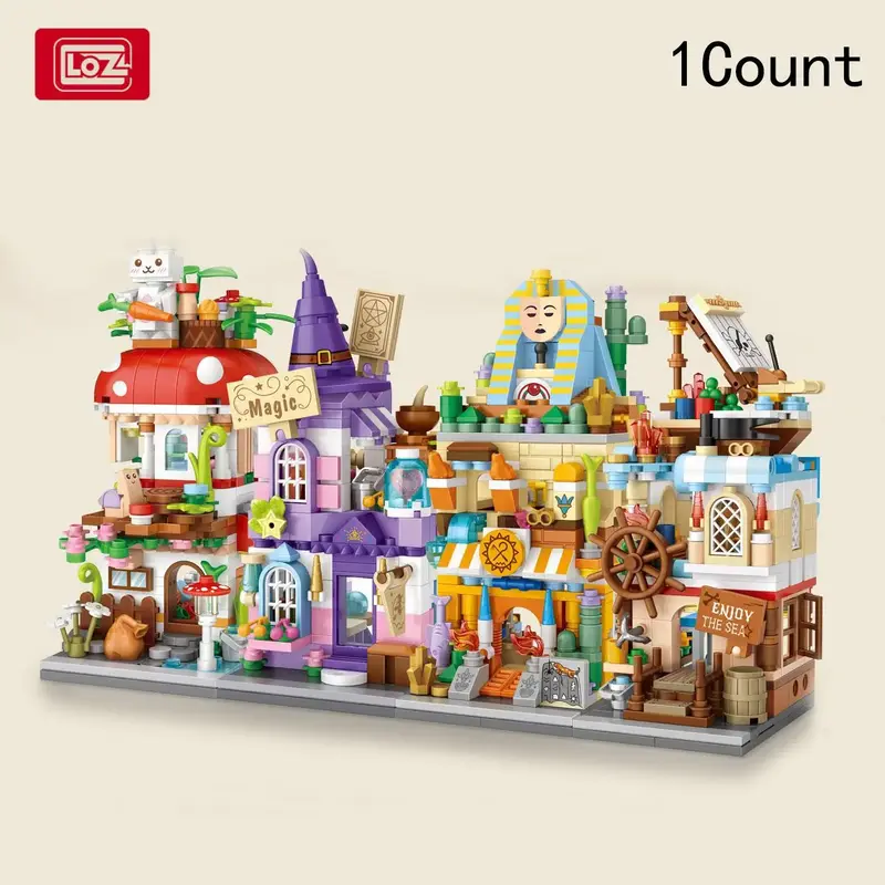 Mini House Building Blocks, Commercial Street View Building Store Model, Small Particle Assembly Block Toy for Birthday Gift