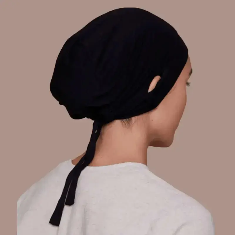 Jersey Drawstring Muslim Women Under Hijab Cap With Ear Hole Inner Hijab Cap Round Forehead Underscarf Bonnet Femme Musulman