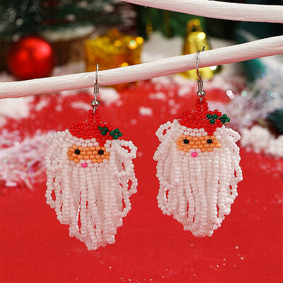Christmas Style Santa Claus Glass Bead Hand-woven Dangle Earrings for Women