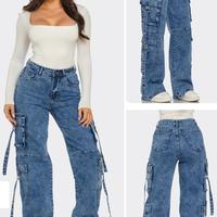 High Waisted Signature Utility Pocket Cargo Jeans