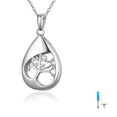 Sterling Silver Tree Of Life Drop Shaped Urn Necklace for Ashes