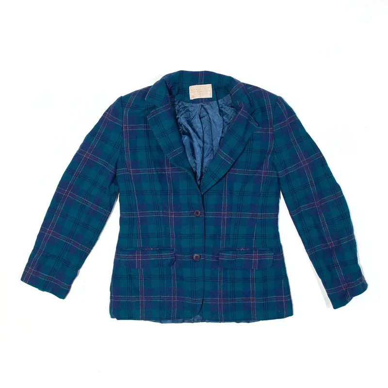 PENDLETON Jacket Blue 70s Plaid Wool Blazer Womens XS