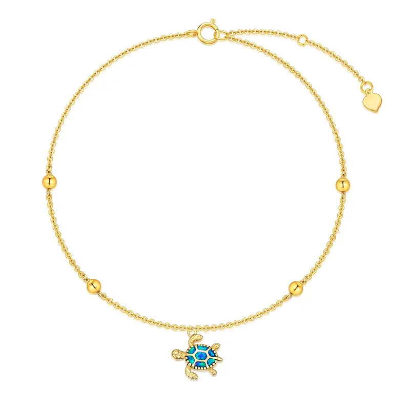Sterling Silver with Yellow Gold Plated Opal Sea Turtle Charm Bracelet