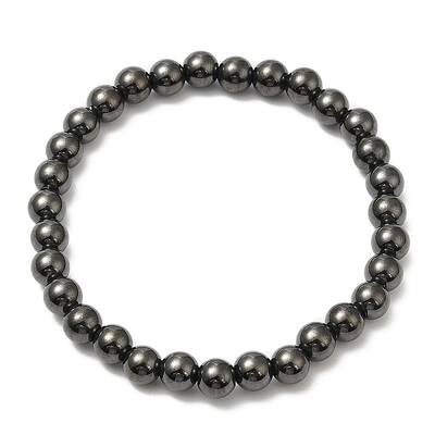 Synthetic Magnetic Hematite Round Beaded Stretch Bracelets