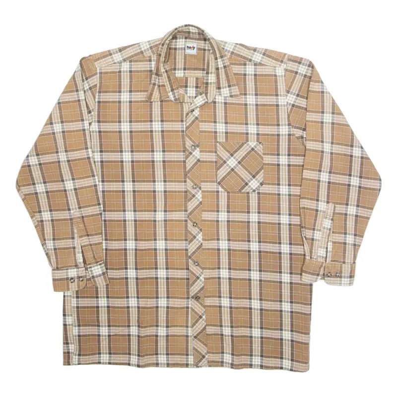 HEAVY Mens Shirt Brown Check Long Sleeve XL