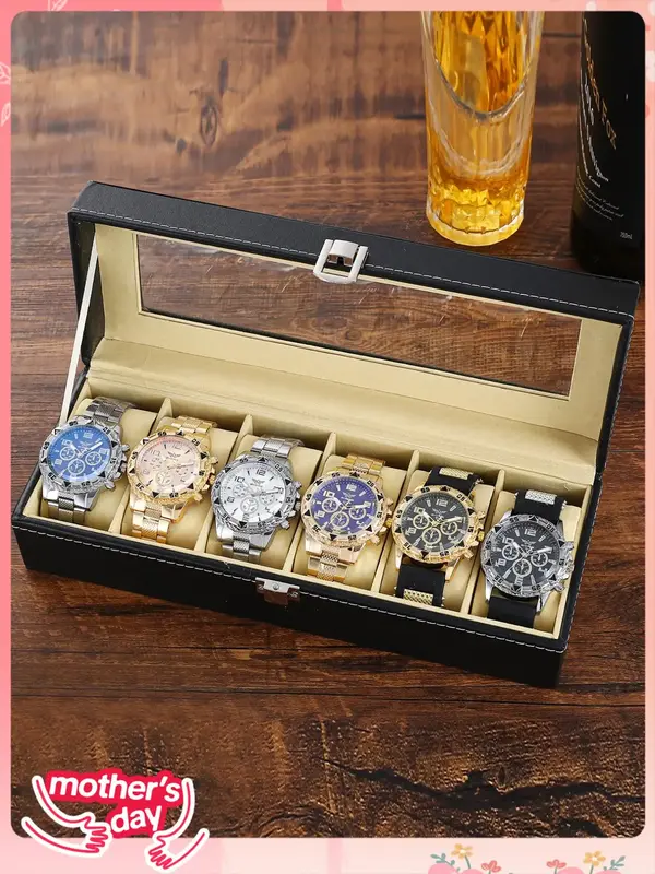 Men's Business Modern Round Dial Analog Quartz Watch Set, Gifts for Boyfriend, Men's Exquisite Watch Set with Box, Fashionabl...