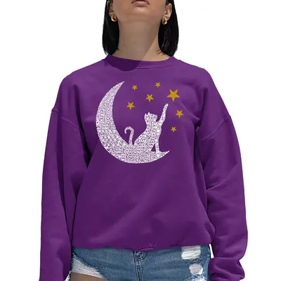 Cat Moon - Women's Word Art Crewneck Sweatshirt - Black - Small