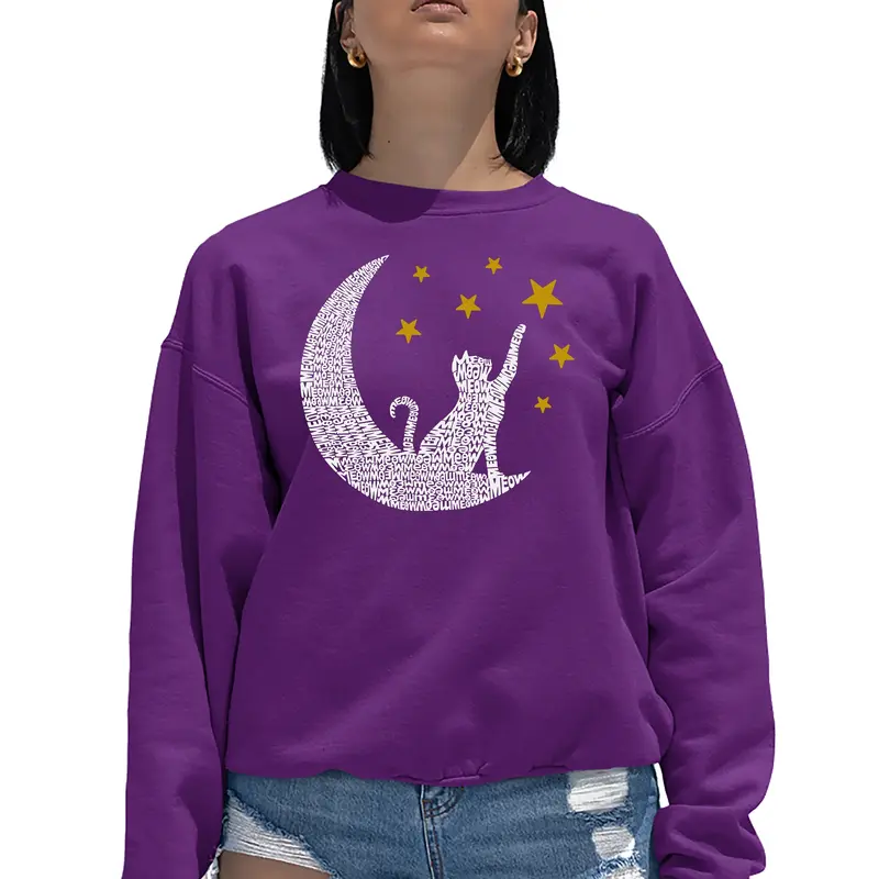 Cat Moon - Women's Word Art Crewneck Sweatshirt - Black - Small