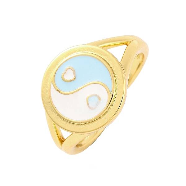 Round with Yin-yang Brass Enamel Open Cuff Rings for Women