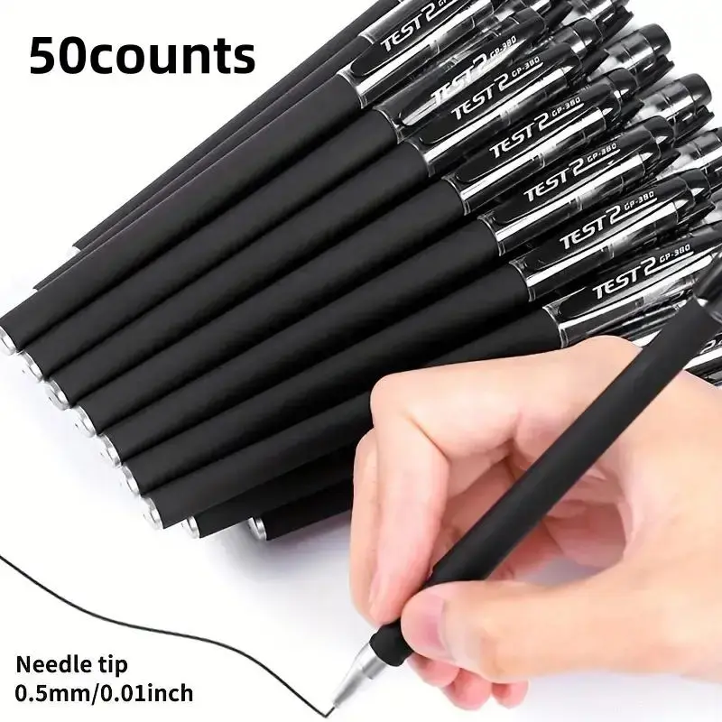 Black Ink Gel Pen, 50pcs/set Portable 0.5mm Gel Pen for School Students, Office Stationery & Supplies, Writing Tools