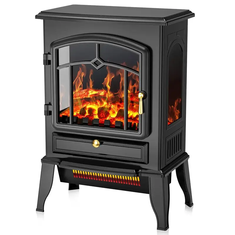 COWSAR Electric Fireplace Stove, Freestanding Fireplace Heater with Realistic Flame, 1000/1500W Fireplace Heater, Overheating...