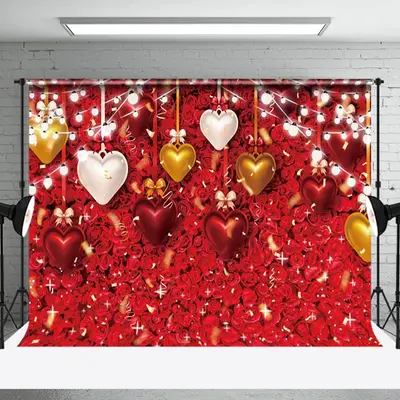 Aperturee Red Petal Colorful Heart Ornaments Hanging Backdrop | Valentine'S Day Backdrops | Valentine Photo Backdrop | Valent...