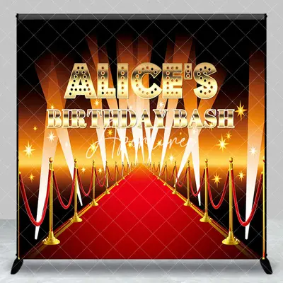 Aperturee Gold Red Carpet Custom Name Birthday Bash Backdrop, 3X3FT(1X1M), 15 USD, custom birthday backdrops, DZAMZ0049-O