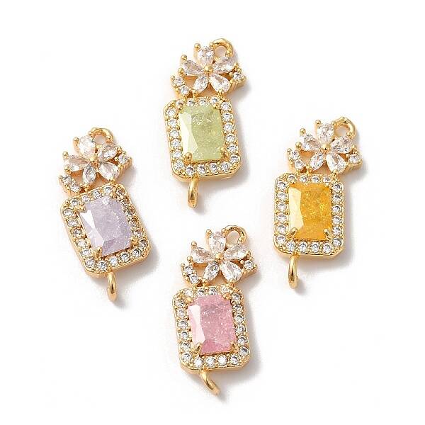Brass Pave Clear Cubic Zirconia Flower Rectangle Links Connector Charms