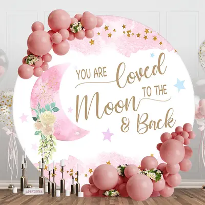 Pink Night Loved To The Moon And Back Round Backdrop