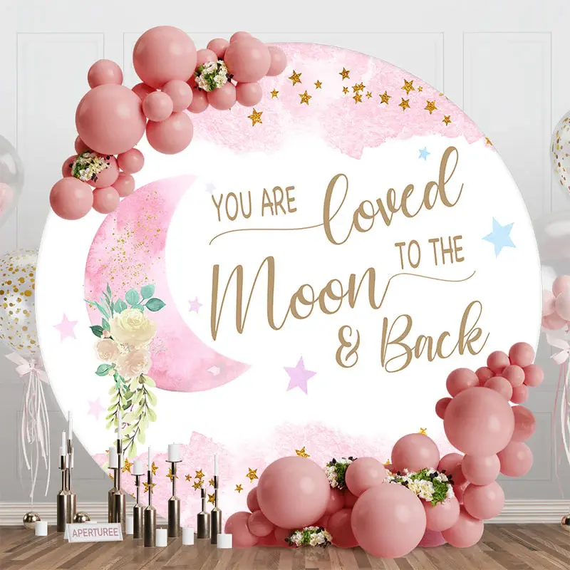 Pink Night Loved To The Moon And Back Round Backdrop