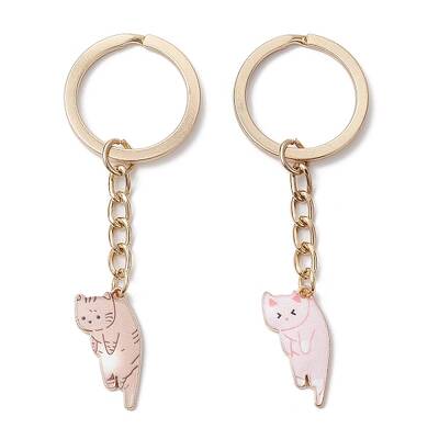 2Pcs Cat Shaped Alloy Enamel Keychains