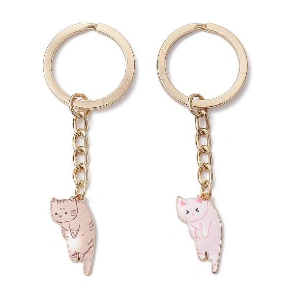2Pcs Cat Shaped Alloy Enamel Keychains