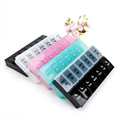 7-day Pill Organizer, 1 Count 2 Times A Day Pill Medicine Box, Portable Large Compartments Pill Storage Box for Home Office T...