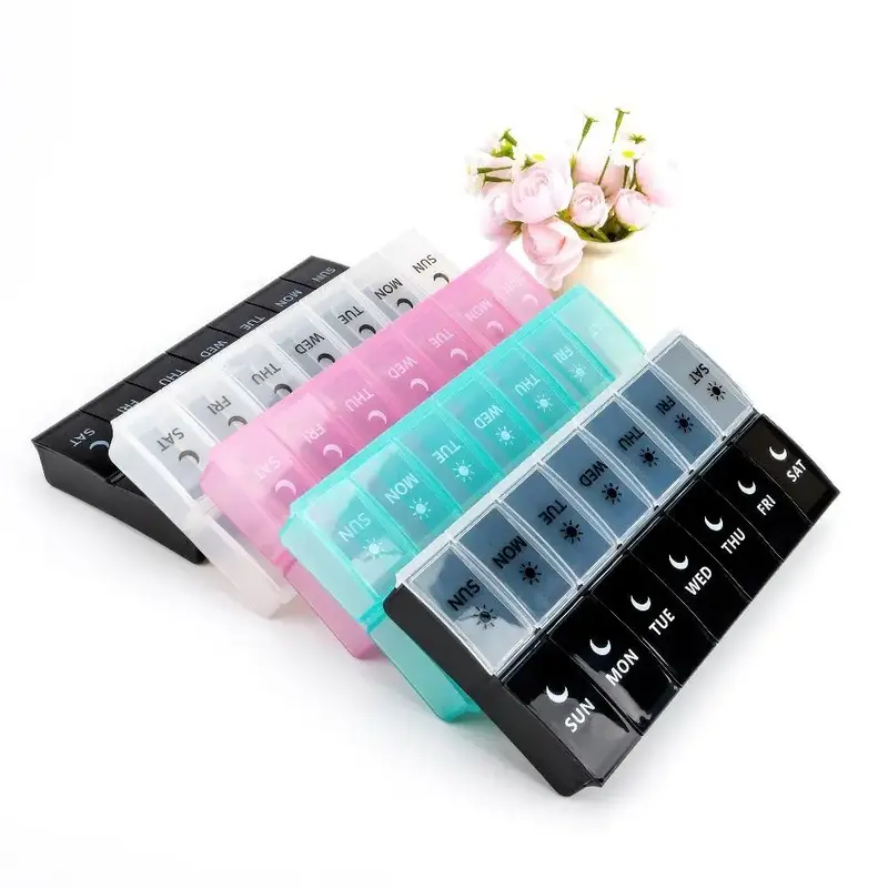 7-day Pill Organizer, 1 Count 2 Times A Day Pill Medicine Box, Portable Large Compartments Pill Storage Box for Home Office T...