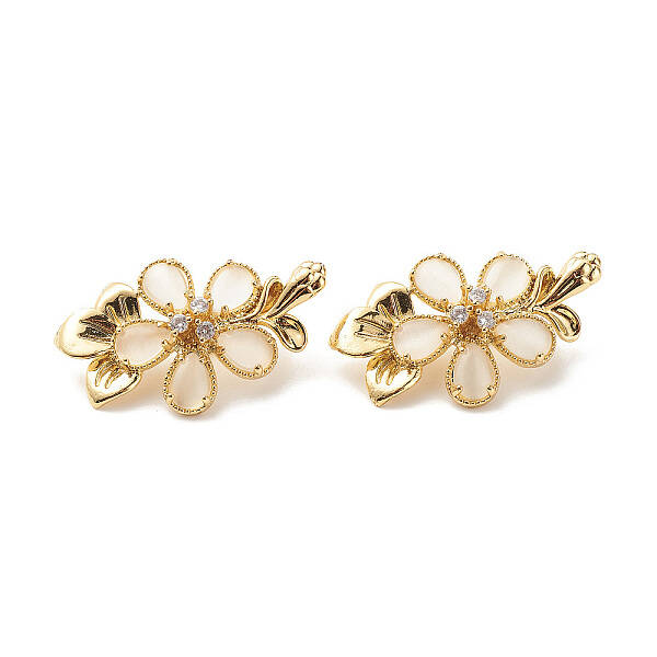 Brass Clear Cubic Zirconia with Synthetic Cat Eye Twister Clasps