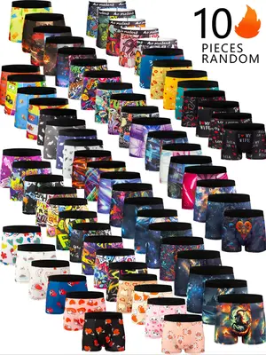 Random Color Men's All Over Print Boxer Brief, Casual Comfy Breathable Underwear for Daily Wear, Mens Underwear for All Seaso...