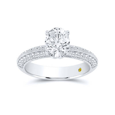 Aether Vintage Inspired Lotus Basket Oval Lab Diamond Engagement Ring | 18K White Gold 4 1/4 CT. TW.