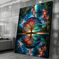 1pc 30x40cm(11.81x15.7 inch) Tree of Life Diamond Painting Kits Frameless Universe Galaxy Reflection Diy Diamond Mosaic Embro...